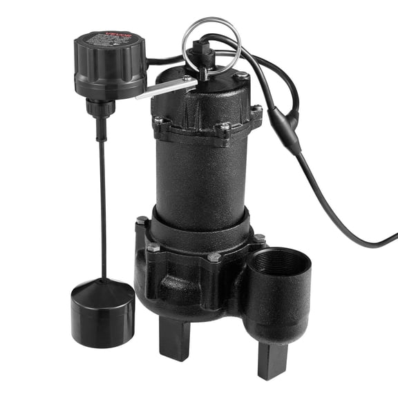 Cast Iron Sewage Pump 3/4 HP, 6000 GPH Submersible Effluent Pump with Tethered Float Switch, 2" NPT Discharge, 120V, 23 ft Max Head, for Basement, Septic Tank, Sump Pit, Residential Use