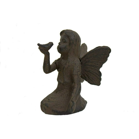 Cast Iron Sitting Angel W Bird Cherub Garden Statue Fairy NEW