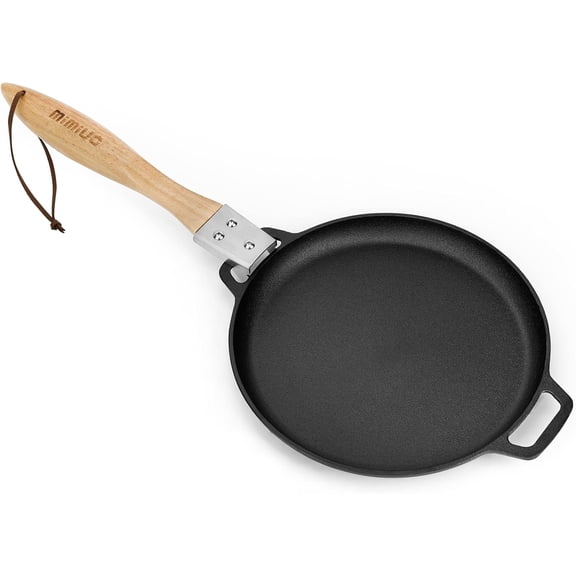 Cast Iron Sizzler Pan for Pizza Oven and Grill, 12 Inch Round Fajita Grill Skillet Pan Japanese Steak Plate with Removable Handle and Nonstick Coating
