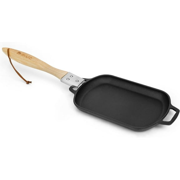 Cast Iron Sizzler Pan for Pizza Oven and Grill, 14 Inch Non-Stick Sizzling Fajita Skillet Rectangular Griddle Pan with Removable Handle for Stove Cooking Grilling Meats Seafood