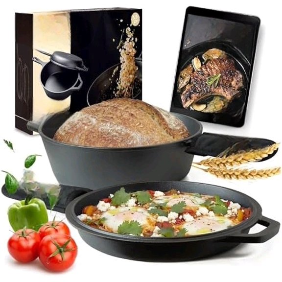 - Cast Iron Skillet (10 inch) & Pot | Dutch Oven (3.5 Quart) | Preseasoned Cast Iron Combo Cooker + Handle Holder + E-Book with 50 Recipes, Kitchen Cookware$$Home Decor, Kitchen, & Other
