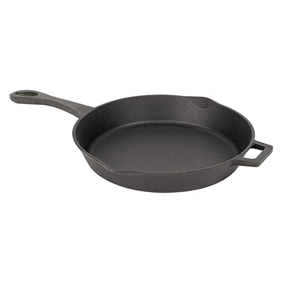 Cast Iron Skillet 14 Inch with Helper Handle & Pour Spouts - Pre-Seasoned for Searing, Braising, Frying, Baking - Rustic Farmhouse Cookware for Oven & Stovetop