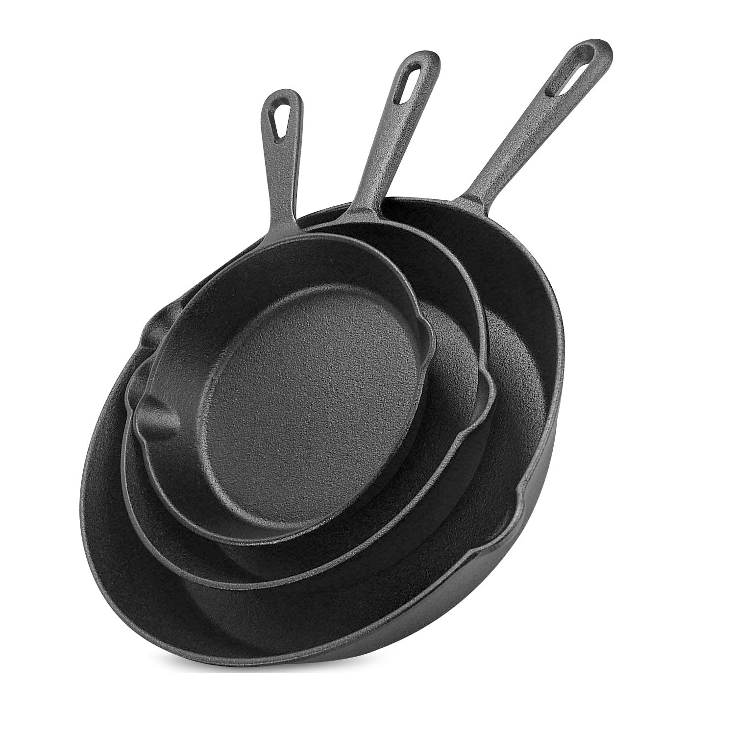 Cast Iron Skillet 3-Piece Set - Heavy-Duty Professional Restaurant Chef Quality Pre-Seasoned Pan Cookware Set - 10", 8", 6" Pans - For Frying, Saute, Cooking, Pizza & More,Black - Walmart.com