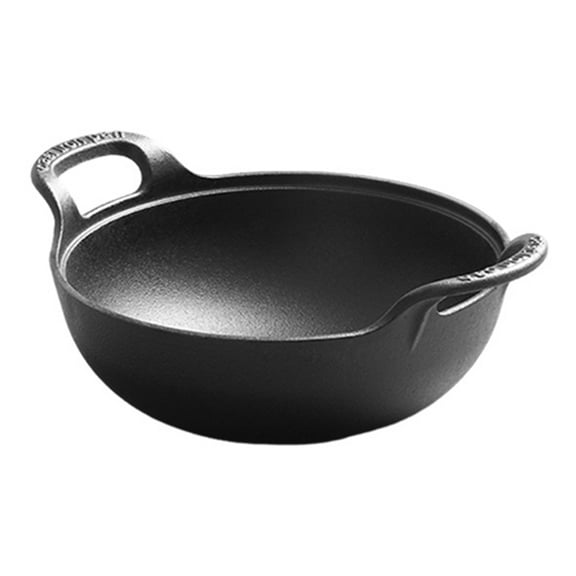 Cast Iron Skillet 8 inch Large Capacity Thicken Dish Pot with Dual Handles Household Uncoated Cast Iron Soup Skillet Cooking Stewing Braising Stew Pot