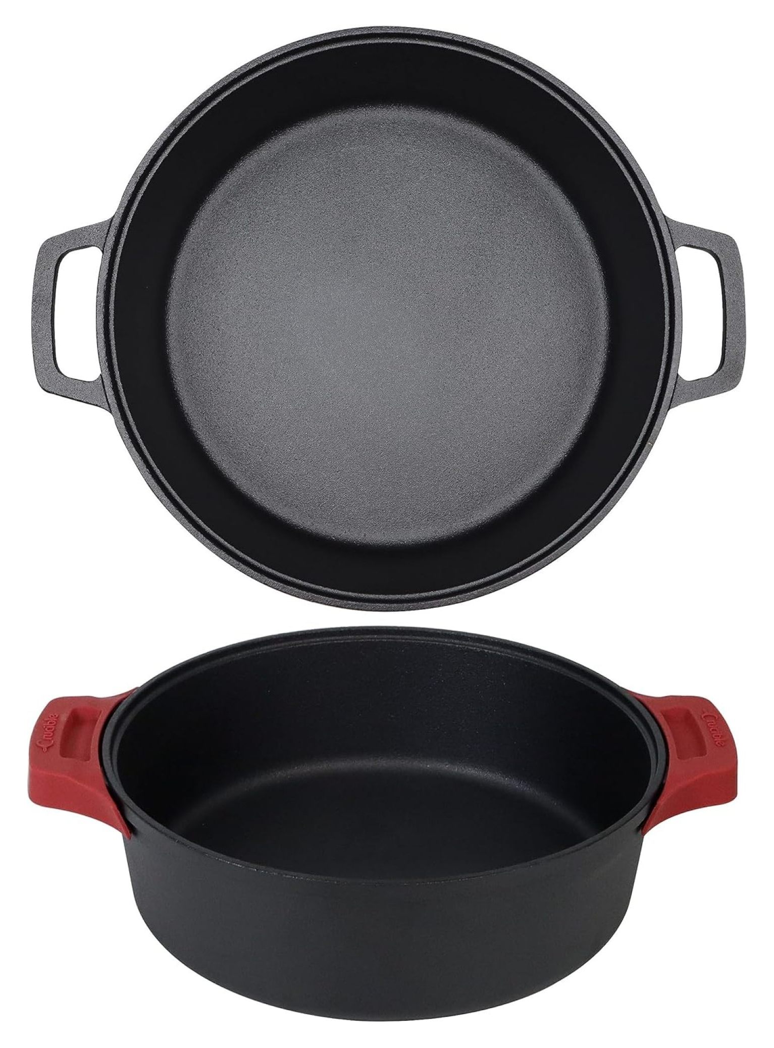 Cast Iron Skillet (EXTRA DEEP Sauté Pan) 12"Inch Dual Loop Handle Frying Pans + Silicone