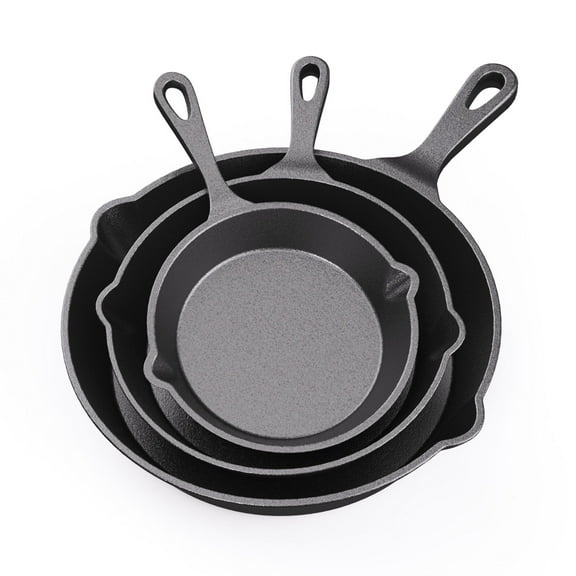 Cast Iron Skillet Grill Pan with Handle for Grill, Pre-Seasoned Cast Iron Skillet 3 Piece Set, BBQ, Camping Fire, Stovetop, Kitchen and Camping Cookware