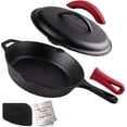 thumbnail image 1 of Cast Iron Skillet with Lid - 10"-inch Pre-Seasoned Covered Frying Pan Set + Silicone Handle and Lid Holders + Scraper/Cleaner - Indoor/Outdoor, Oven, Stovetop, BBQ, Camping Fire, Grill Safe Cookware, 1 of 7