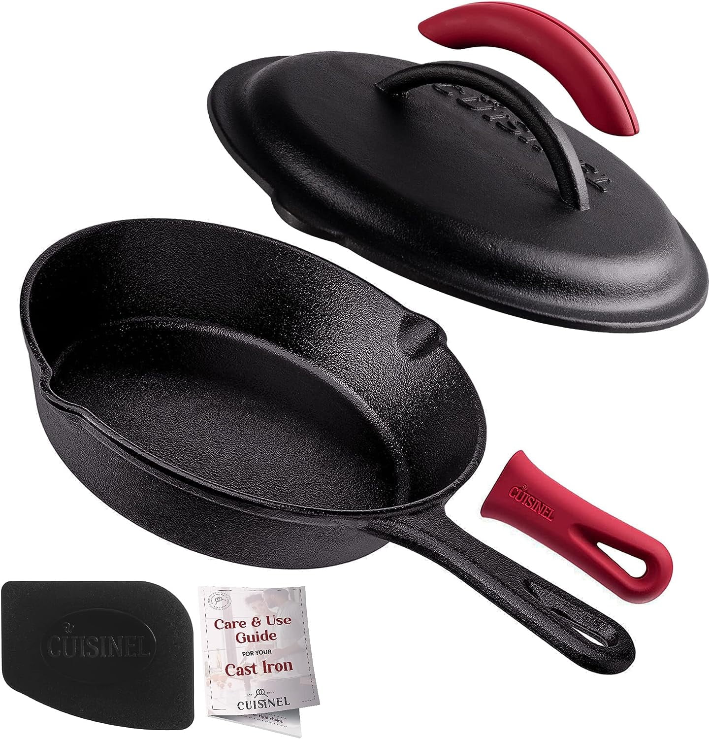 Cast Iron Skillet with Lid - 10-inch Pre-Seasoned Covered Frying