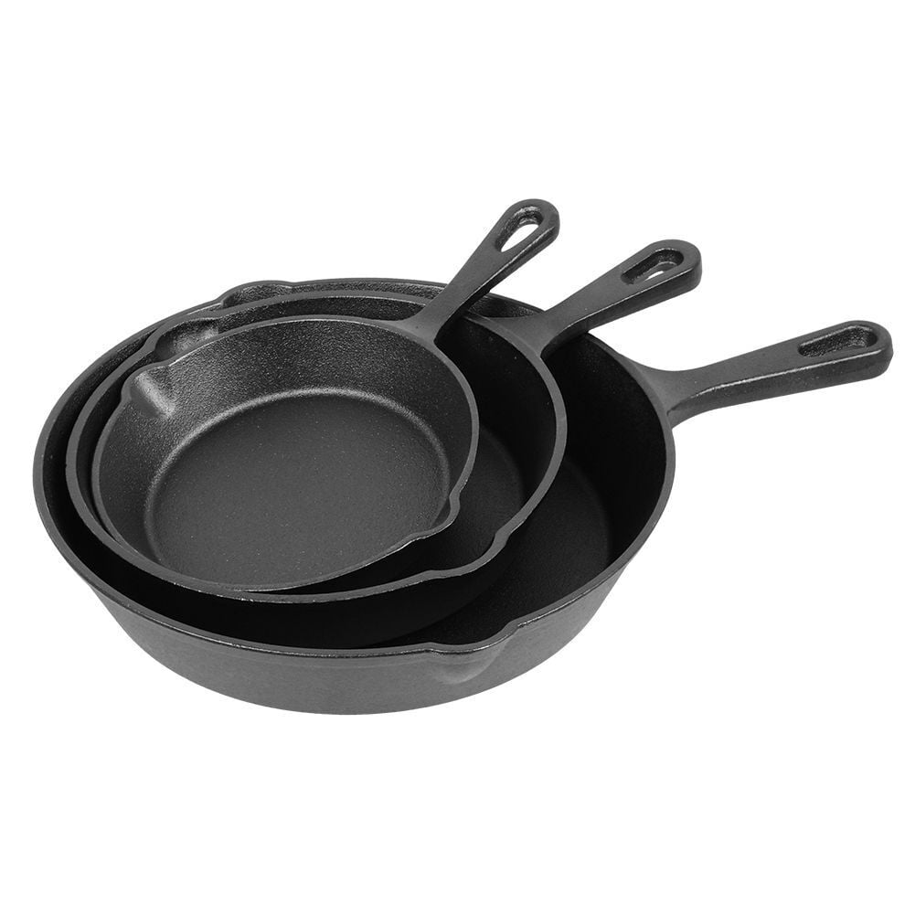 Heavy-Duty Black Cast Iron Skillet Set, 3-Piece