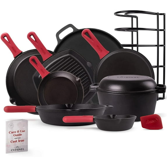 Cast Iron Skillet Set - 6" + 8" + 10" + 12" Pre-Seasoned Oven Safe Cookware Kit