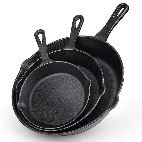 Cast Iron Skillet Set, AOKIWO 3-Piece Pre-Seasoned Pan Cookware Set, 10", 8", 6" Frying Pans with Handles, Heavy-Duty Cookware Set with Non-Stick Surface For Saute, Cooking, Pizza