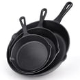 thumbnail image 1 of Cast Iron Skillet Set, TAIMASI 3-Piece Pre-Seasoned Pan Cookware Set, 10", 8", 6" Frying Pans with Handles, Heavy-Duty Cookware Set with Non-Stick Surface For Saute, Cooking, Pizza, 1 of 10