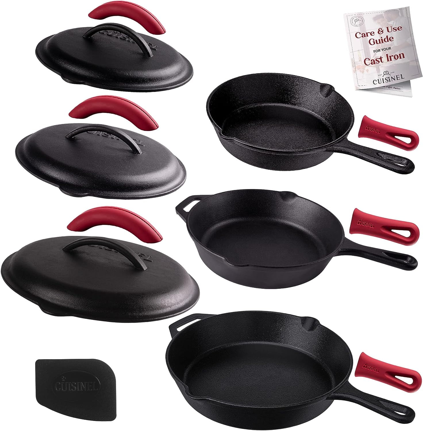  Cast Iron Skillet - 12-Inch Frying Pan with Assist Handle and  Pour Spots + Silicone Grip Cove + Cast Iron Lid - Fits 12-Inch Lodge  Skillet Frying Pans or Braiser +