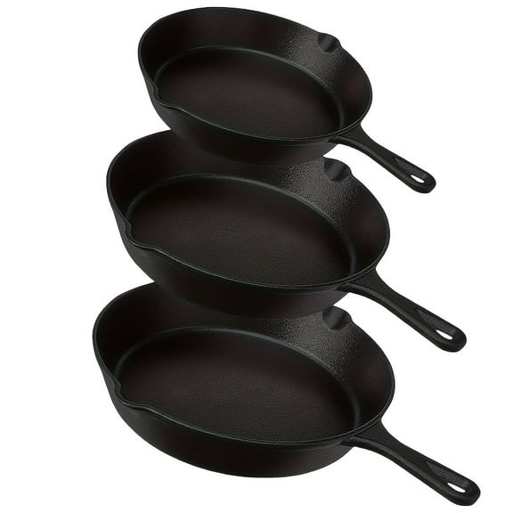 Cast Iron Skillet Set Of 3 - 6 Inch, 8 Inch & 10 Inch Pre-Seasoned Frying Pans, Nonstick Cookware with Pour Spouts, Oven Safe for Kitchen & Camping