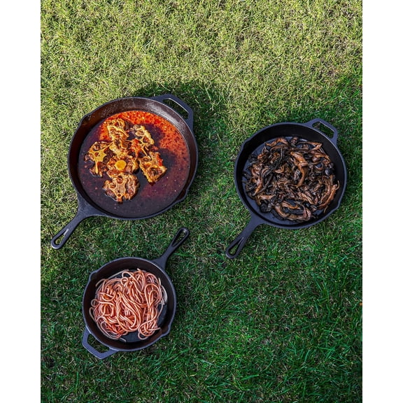 Cast Iron Skillets Set with Non-Stick Surface, Pre-Seasoned for Indoor & Outdoor Use