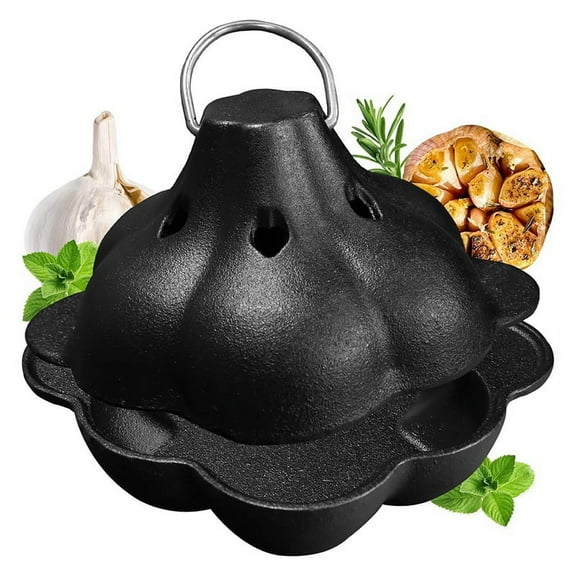 Cast Iron Smoker Roaster Garlic Roster , Smoker Box, Pre-Seasoned Cast Iron Garlic Roaster for Grill, for BBQ