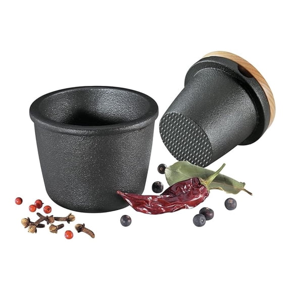 Cast Iron Spice Grinder Set with Beech Wood Lid, Spice Mill, and Seed Grinder, 3 Inches (Black)