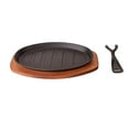 thumbnail image 1 of Cast Iron Steak Plate Sizzle Griddle With Wooden Base Steak Pan Fajita Grill Plate (Oval 10 inch), 1 of 1
