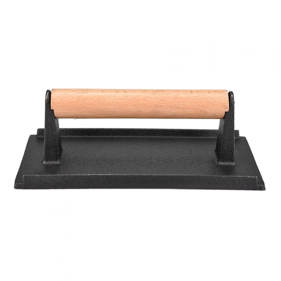 Cast Iron Steak Weight with Wooden Handle for Perfect Bacon and Hamburger Grilling