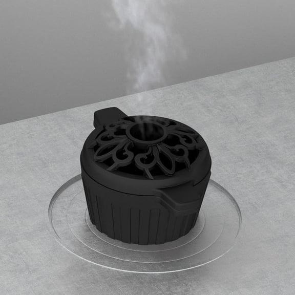 Cast Iron Steamer for Wood Stove Humidifier with Hollow Carved Lid, Matte Black , 1.32 Quart Capacity