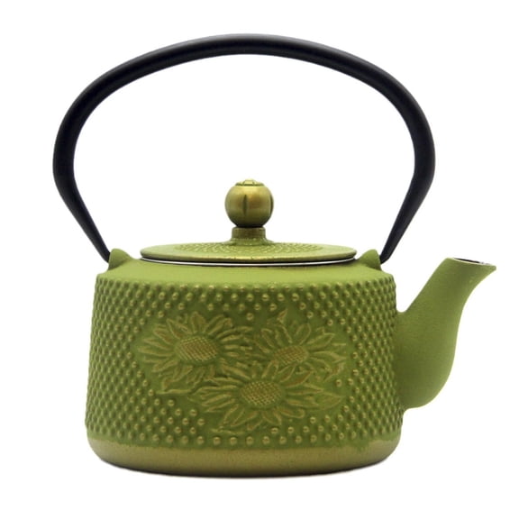 Cast Iron Sunflower Pattern Teapot with Stainless Steel Infuser, 28.7oz