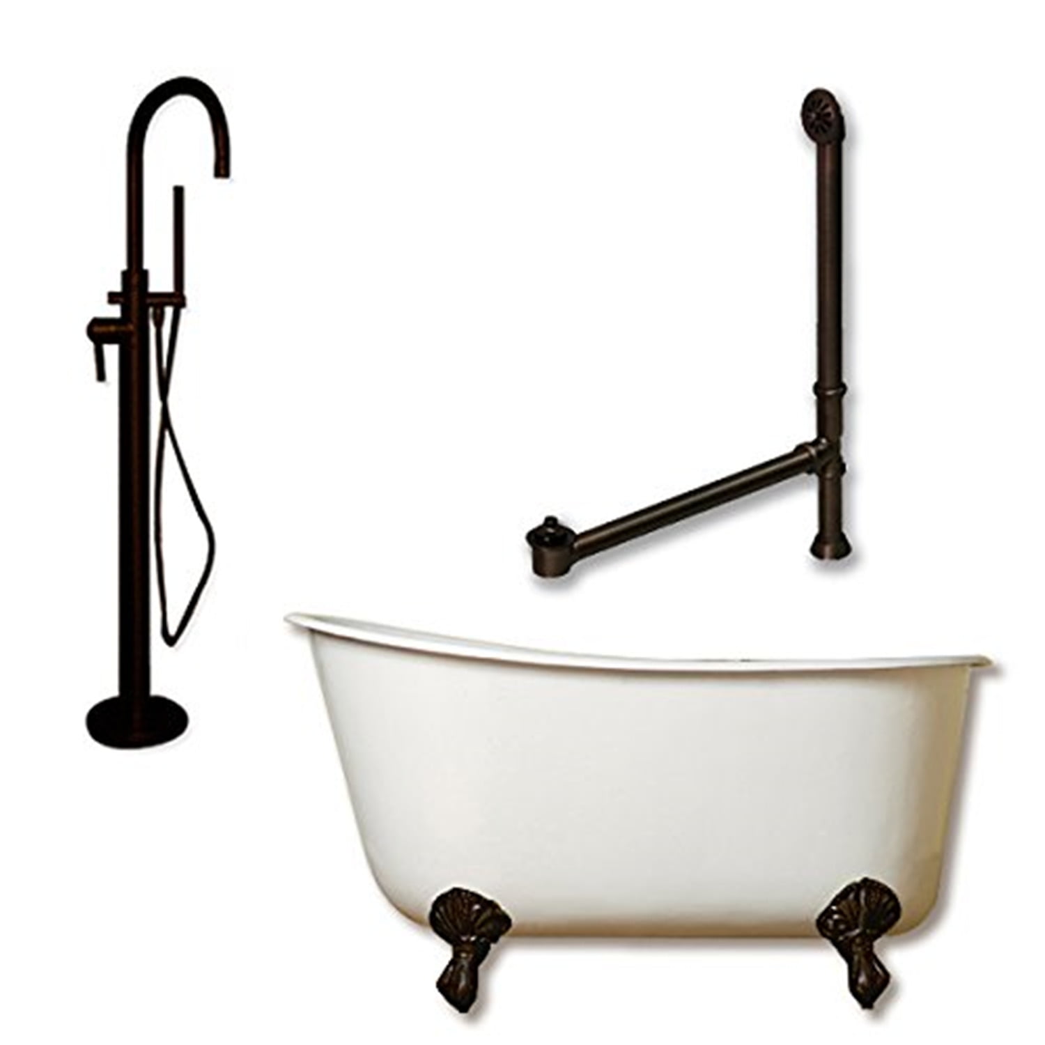 Cast Iron Swedish Slipper Tub 54" X 30" with no Faucet Drillings and Complete Oil Rubbed Bronze