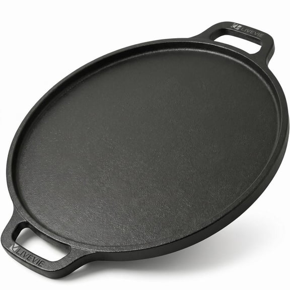 Cast Iron Griddle Pan (Tawa) 12-Inch with Dual Handles, Pre-Seasoned Flat Skillet for Flatbreads, Pancakes, Crepes, Eggs, Durable Cookware for Gas, Electric