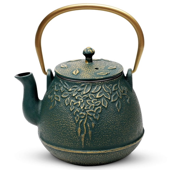 Cast Iron Teapot Dark Green 32 oz Stovetop Safe with Infuser
