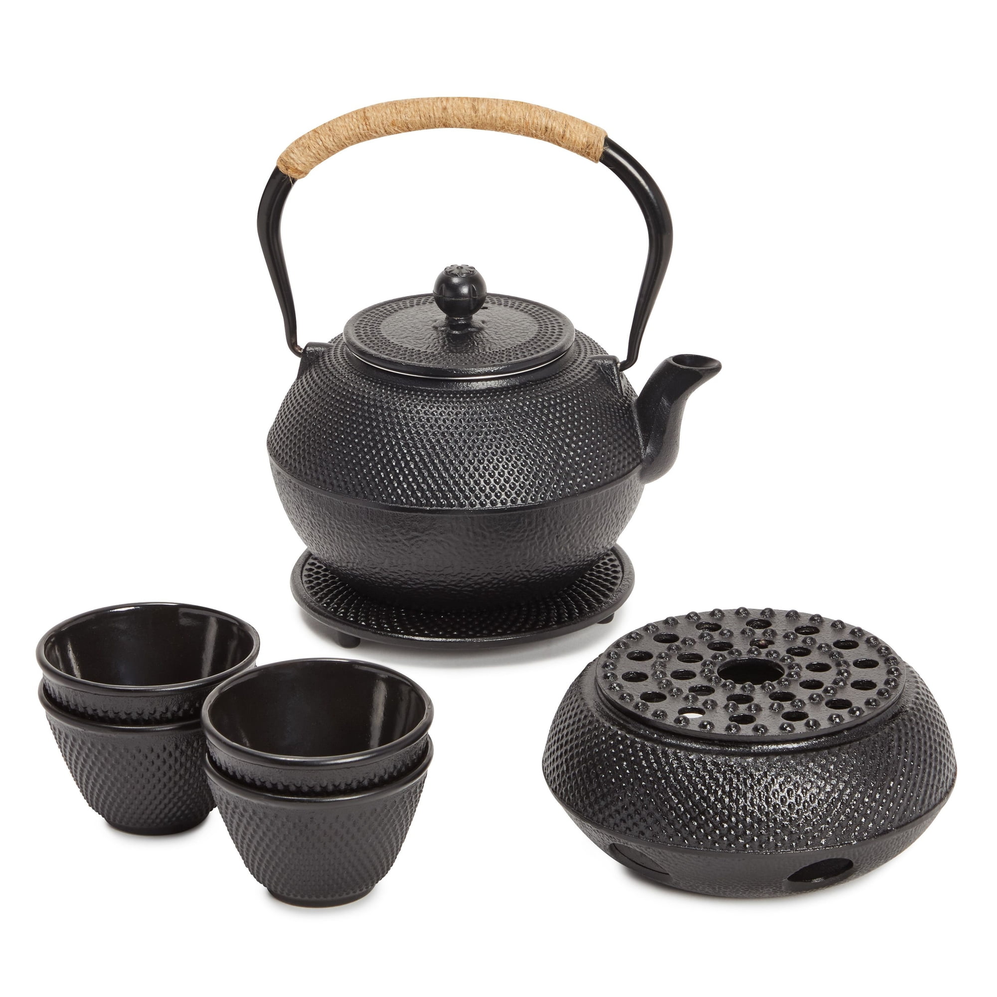 https://i5.walmartimages.com/seo/Cast-Iron-Tea-Kettle-for-Stovetop-Japanese-Tea-Set-with-Warmer-Trivet-Infuser-and-4-Teacups-Hobnail-Design-40-oz-Black-6-Pieces_93450e71-541d-43e6-94f4-d3e48de9f8d5.5ead36bb9fd38835af9705cfd66078ae.jpeg