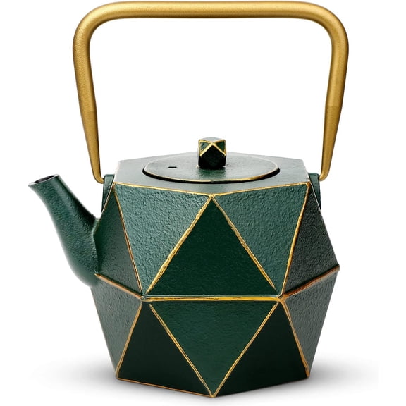 Cast Iron Teapot Stovetop Safe with Removable Infuser 54 Ounce Dark Green Diamond Design