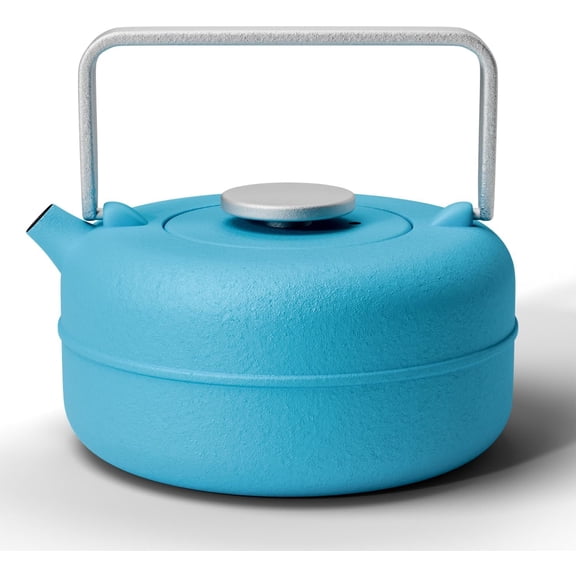 Cast Iron Teapot with Removable Infuser Stovetop Safe Enameled Interior 27 Ounce Blue Cylinder