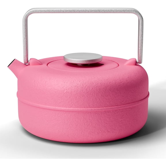 Cast Iron Teapot with Removable Infuser Stovetop Safe Enameled Interior 27 oz 800 ml Rose Red Cylinder