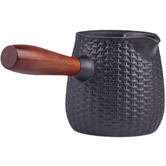 Cast Iron Teapot with Wood Handle Turkish Coffee Pot Stovetop Coffee Maker Portable Tea Infuser for Home Office Restaurant