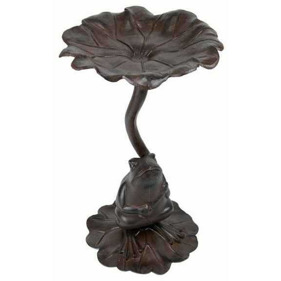 Cast Iron Toad Frog On Waterlily Lily Pad Leaf Bird Feeder Bath Garden Statue