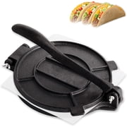 Cast Iron Tortilla Press 10 inch, Heavy Duty Tortilla Pataconera, Flour Tortilla Press with Foldable Handle, Taco press with Some Paper, Roti Maker, Black