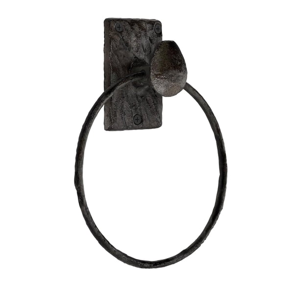 Cast Iron Towel Ring, Hammered Texture, Industrial Railroad Spike Design, For Bathroom and Kitchen
