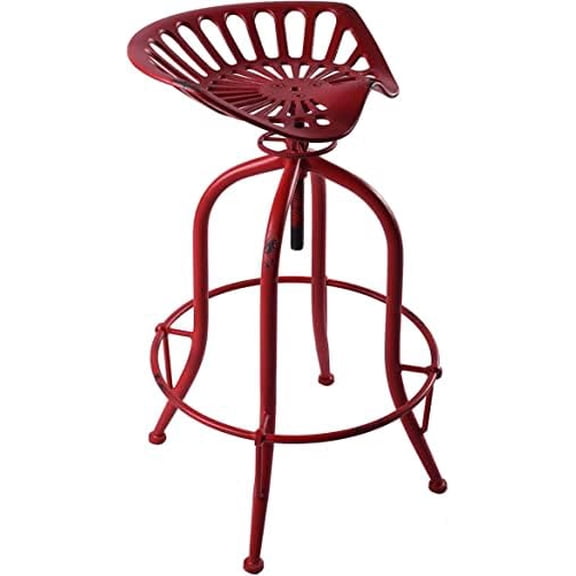 Cast Iron Tractor Seat Bar Stool-25''-30.71'' Counter Bar Height Adjustable Swivel Metal Kitchen Breakfast Coffee Stool-Rustic Industrial Farmhouse Style-Base Welded,Red,King Seat$$Furniture
