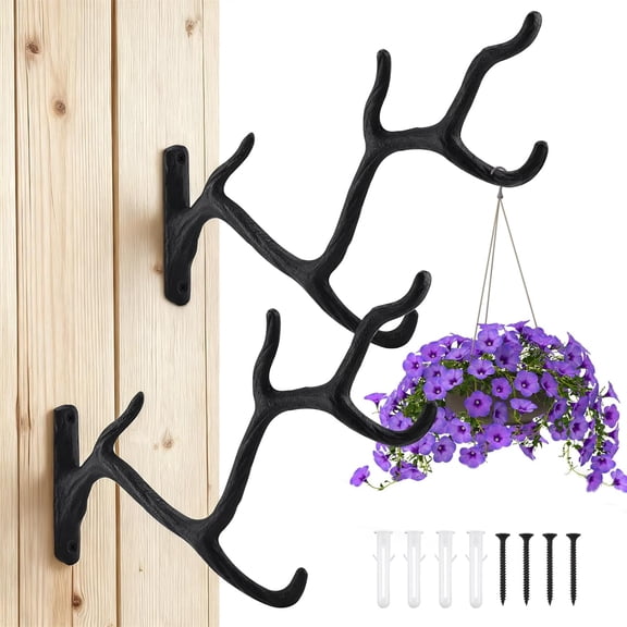 Cast Iron Tree Branch Plant Hook Heavy Duty Hanging Bracket Decorative Outdoor Hangers for Flower Basket Bird Feeder Wind Chime Lanterns, 2 Pack