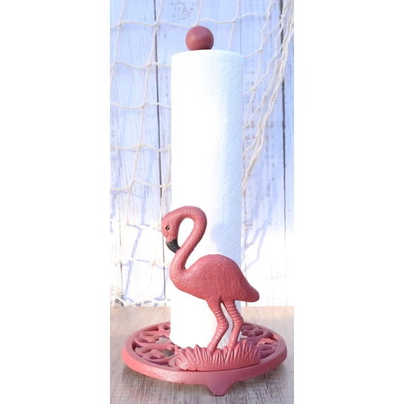 Cast Iron Tropical Birds of Paradise Pink Flamingo Kitchen Paper Towel Holder