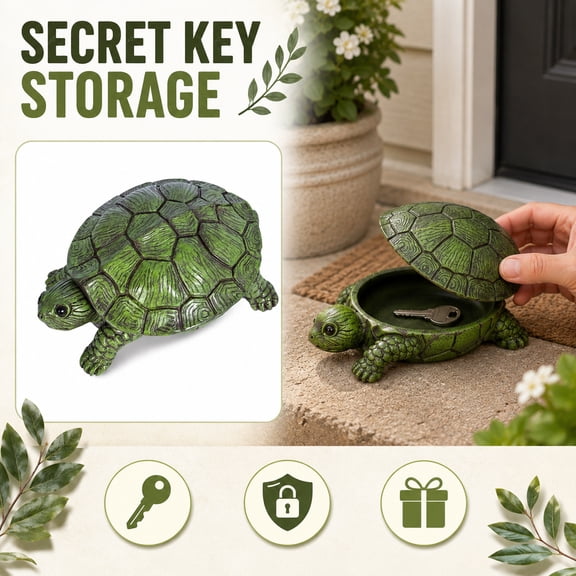 Cast Iron Turtle Key Hider for Outside - Waterproof Spare Key Hider to Hide a Key Securely - Unique Garden Decor for Yard, Patio & Outdoor Areas (Resin turtle, Standard size)