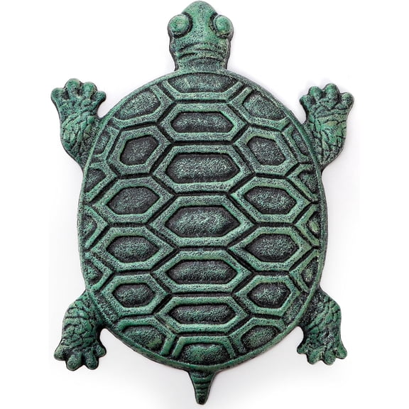 Cast Iron Turtle Stepping Stone, Sturdy Metal Stepping Mat for Front Door, Garden, Lawn and Yard, Verdigris Tortoise Decorative Stone Path Paver for Outdoor Walkway, 12.5 x9.4 Inch