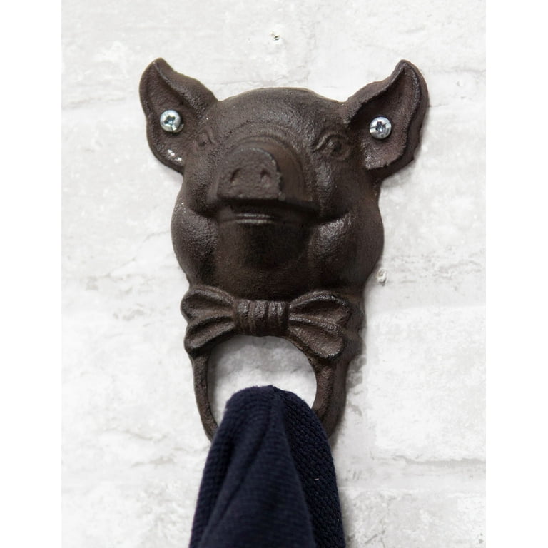 Cast Iron Vintage Farmhouse Rustic Butler Pig Head with Bowtie