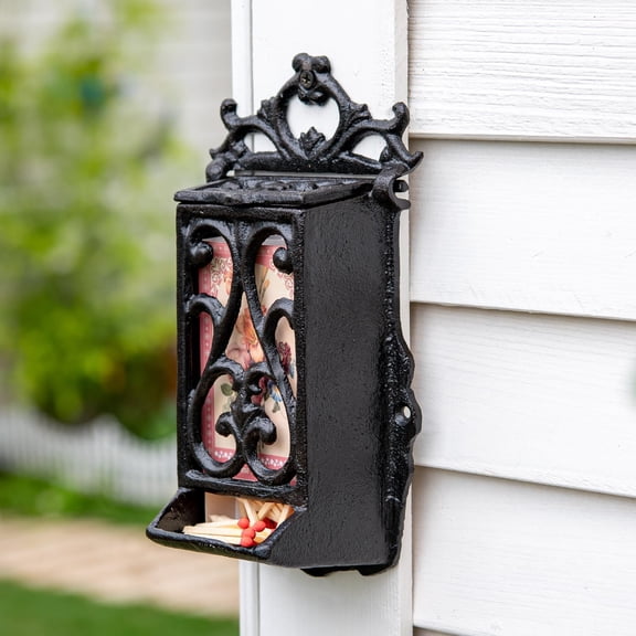 Cast Iron Vintage Match Holder, Hollow Designed Wall Mounted Decorative Storage Box, Victorian Style Antique Kitchen Metal Box, Fireplace Match Holder