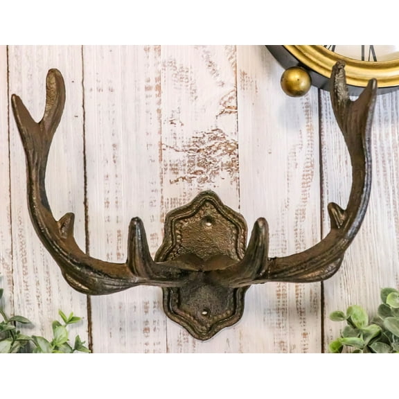 Cast Iron Vintage Western Rustic Stag Deer Crown Antlers Wall Coat Keys Hooks