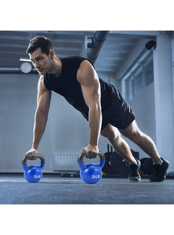 Cast Iron Vinyl Coated Kettlebell, 15 lb to 50 Pounds for Weight Lifting Workout