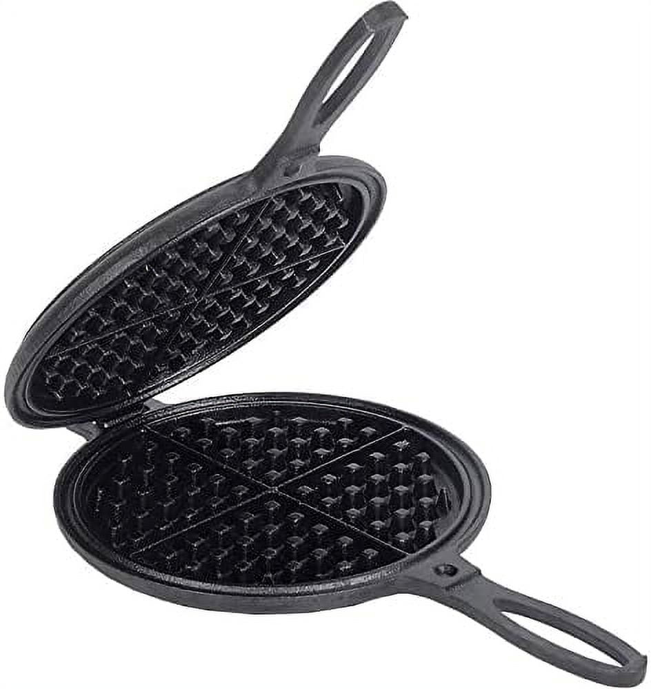 Cast Iron Waffle Maker, PreSeasoned Stovetop 2 Piece Hinged Waffle Pan