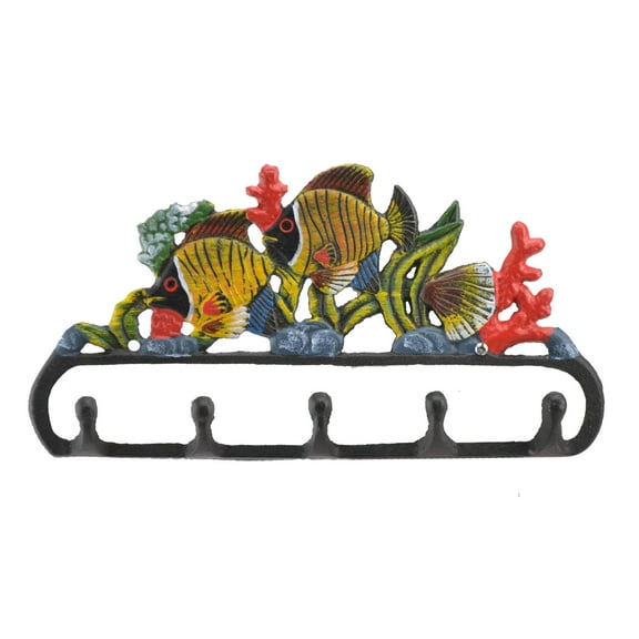 Cast Iron Wall Hook Rack Tropical Fish & Coral 11.125 Wide by Flag Emotes