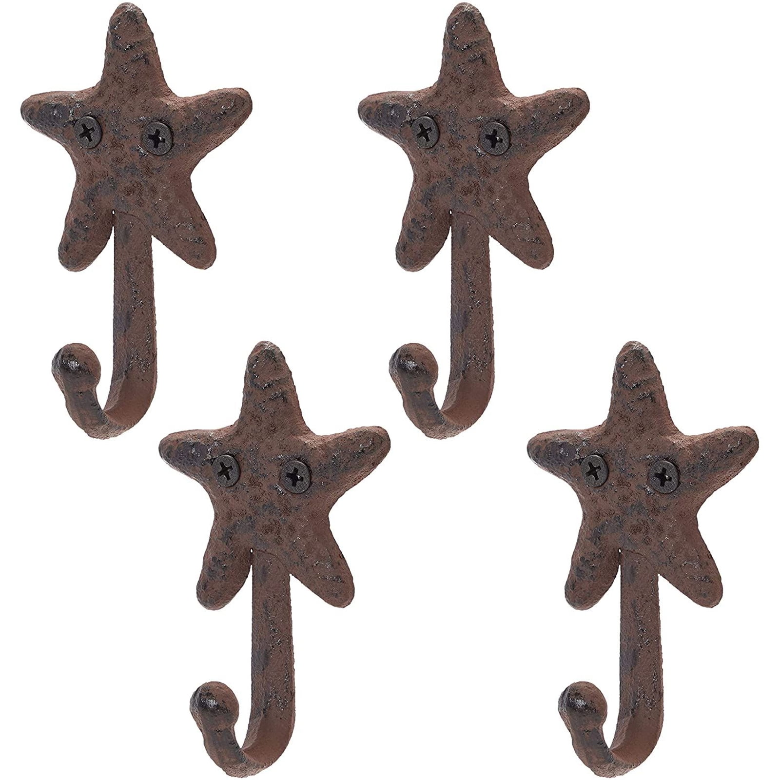 Cast Iron Wall Hooks, Starfish (Dark Bronze, 0.3 x 2.6 x 4 in, 4 Pack) 