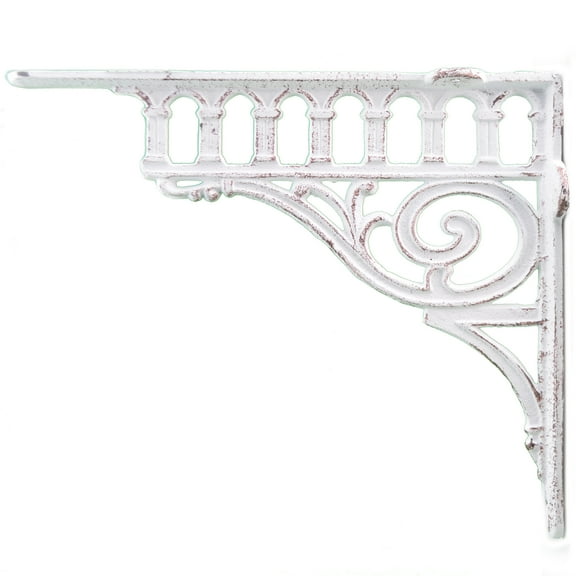 Cast Iron Wall Shelf Bracket - Columns - Distressed White - 11.375" Deep