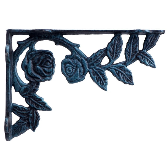 Cast Iron Wall Shelf Bracket - Rose Bush - Verdigris - 8.75" Deep